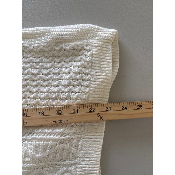 Express Pullover Sweater Women Size Medium Ivory Cold Shoulder Cable Knit Ruffle - Picture 7 of 11
